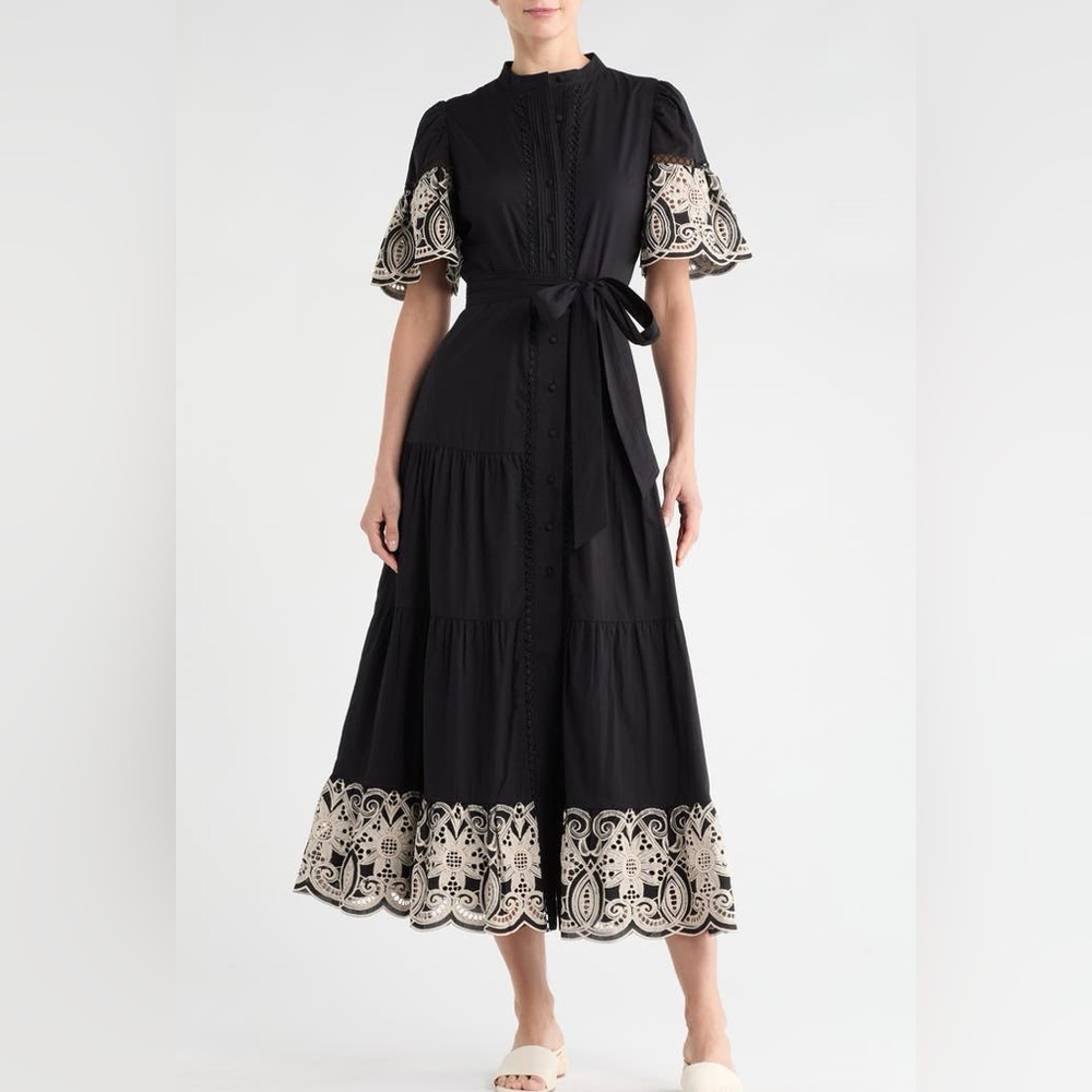 Elegant Black and Cream Embroidered Dress